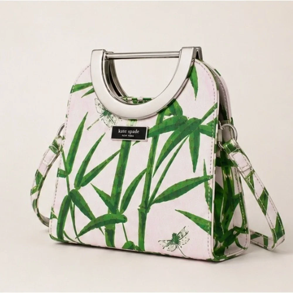 Kate Spade Bamboo Handle Dragonfly Canvas Bag Small Purse White Crossbody Prep